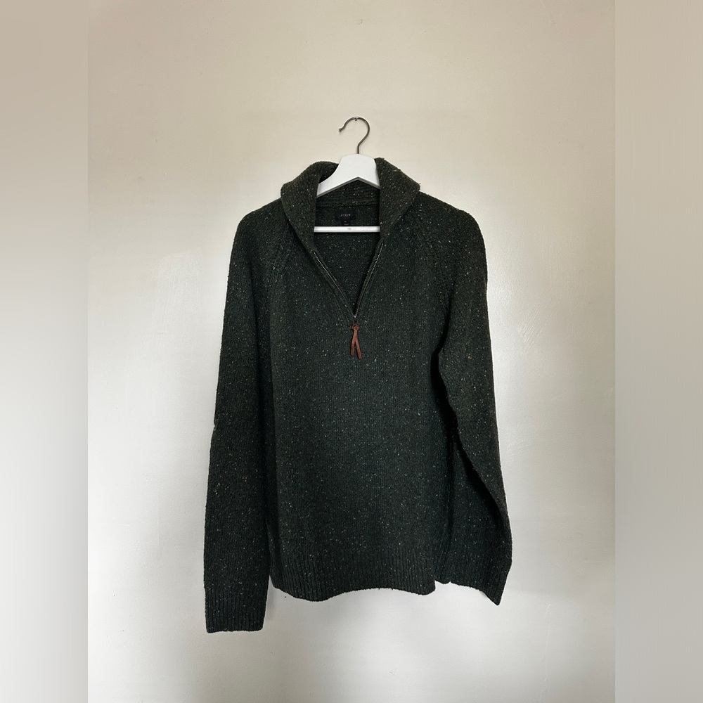 J.Crew Men’s Green Speckled 1/4 Zip Shawl Collar Cardigan Sweater Medium